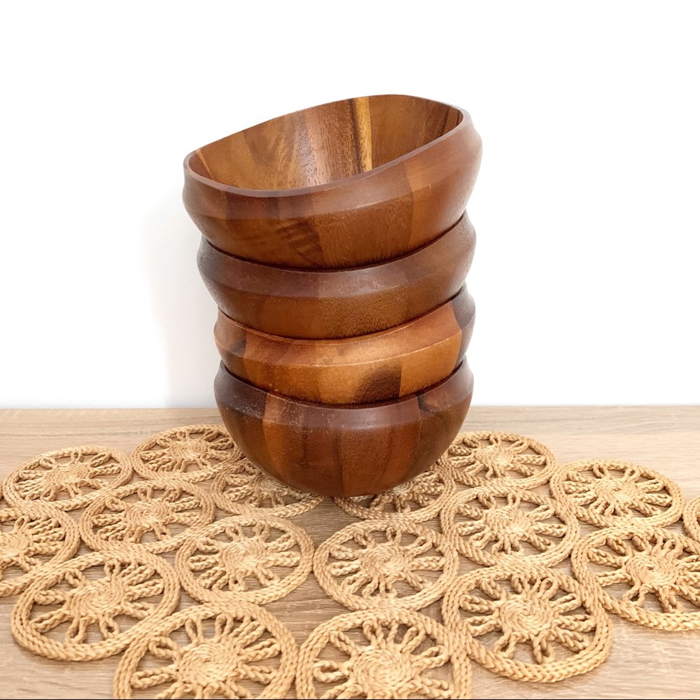 Savora Set of 4 Wood Snack Salad Bowls Acacia Wood